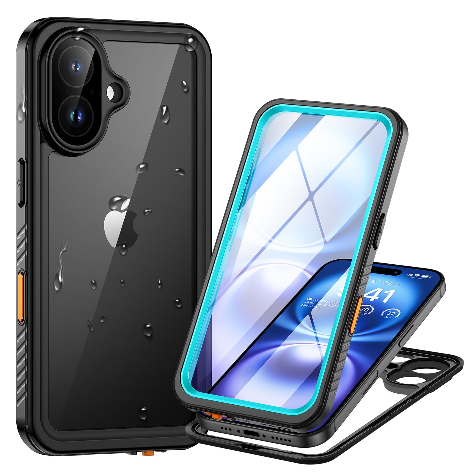 Lanhiem Funda Impermeable para iPhone 16, Botón de Cámara de Ajuste Carcasa Antigolpes Antipolvos [MIL-Grade], con Protector de Pantalla Incorporado para iPhone 16, Azul