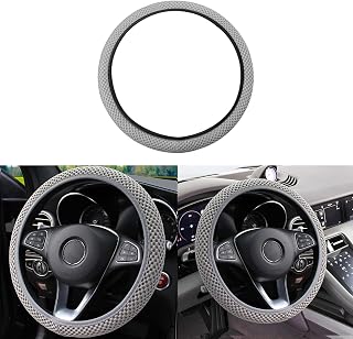Elastic Stretch Car Steering Wheel Cover, Comfortable Steering Wheel Cover Universal for 14.5-15 Inch, Warm in Winter & Cool in Summer, Anti-Slip Breathable Ice Silk (Gray)