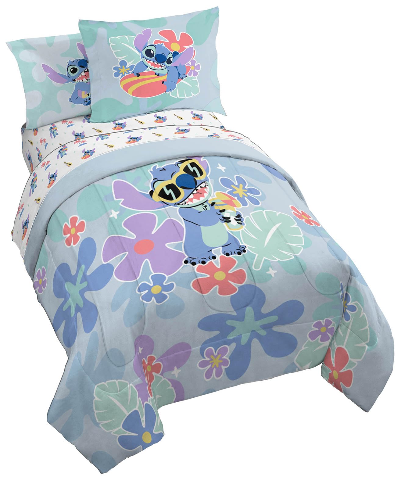 Jay Franco Disney Lilo and Stitch Full Size Comforter Set - 7 Piece Bedding Includes Sheet Set & Pillow Covers - Super Soft Tropical Bedding