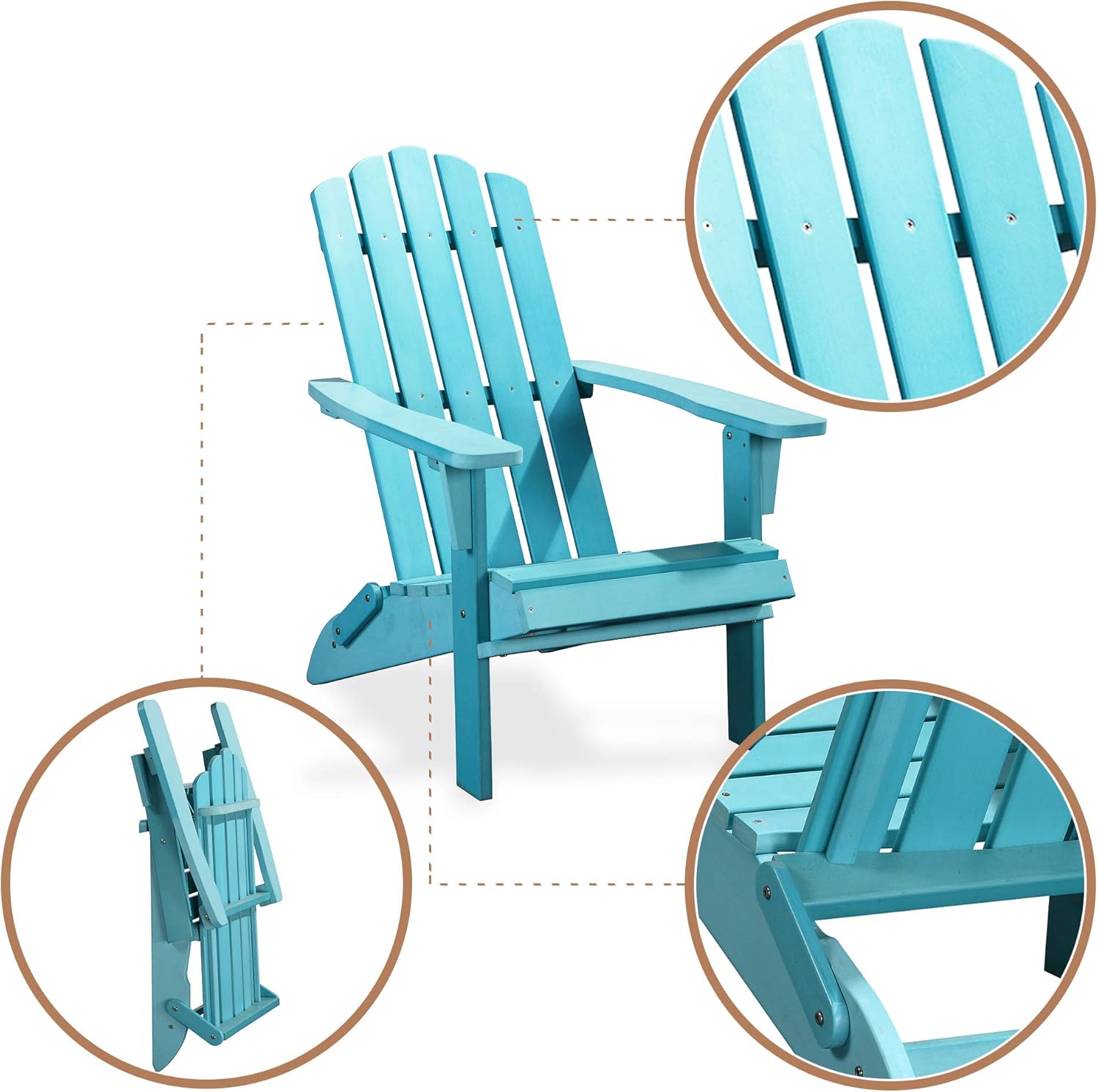 PolyTEAK Classic Folding Poly Adirondack Chair, Turquoise Blue | Adult-Size, Weather Resistant, Made from Special Formulated Poly Lumber Plastic : Patio, Lawn & Garden