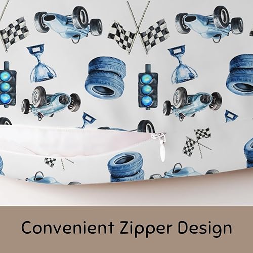 Miniatura 6 de Bonita funda de almohada de lactancia con bandera de coche de carreras, elástica, extraíble, para bebés, niñas, niños, carreras azules, vehículos,