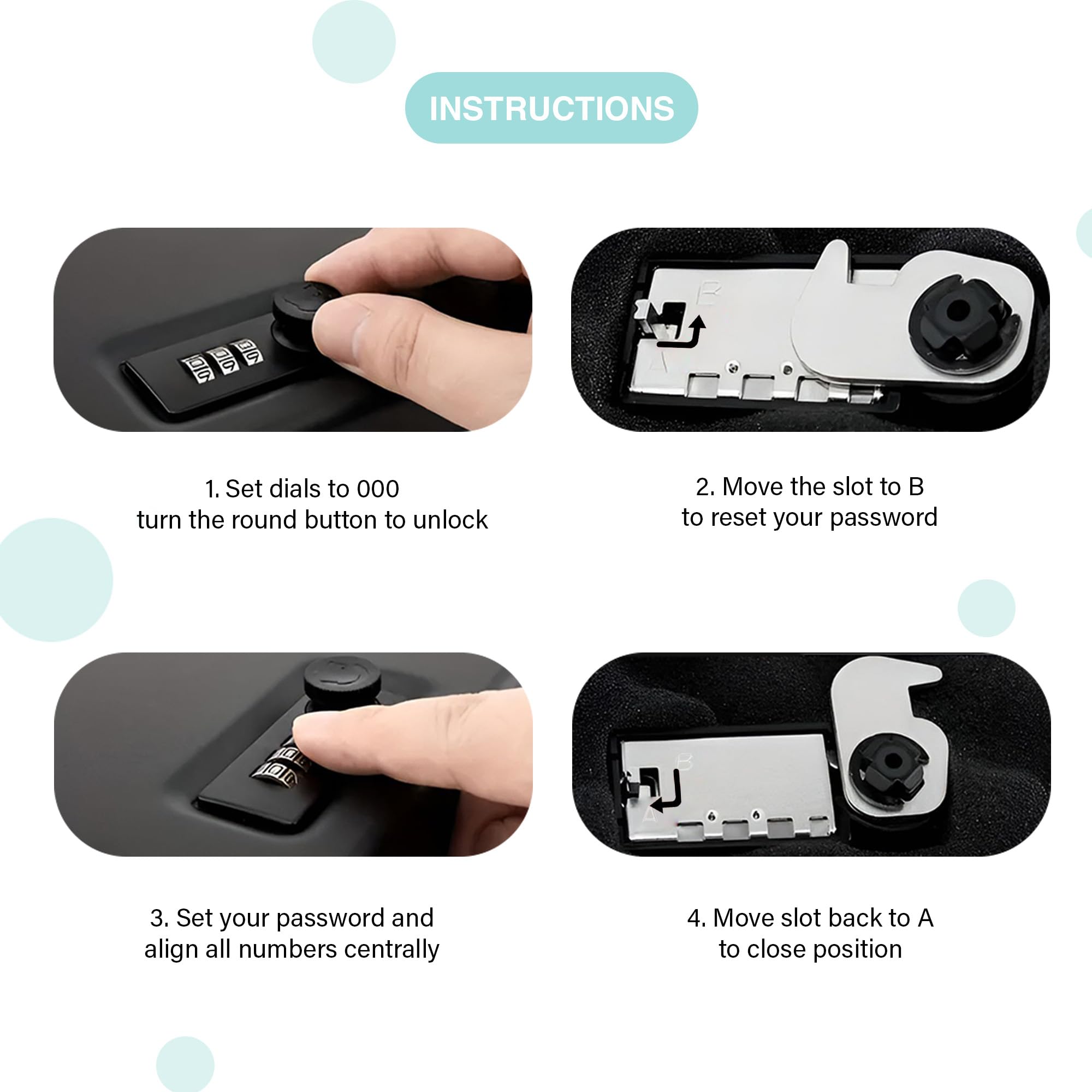 oddpod™ Metal Safe Lock Box with Code Combination Password Security Lock/Anti-Theft Mini Travel Safe Box with Removable Chain for Travel, Home, Office, Vehicle – 240SM (Black) 4