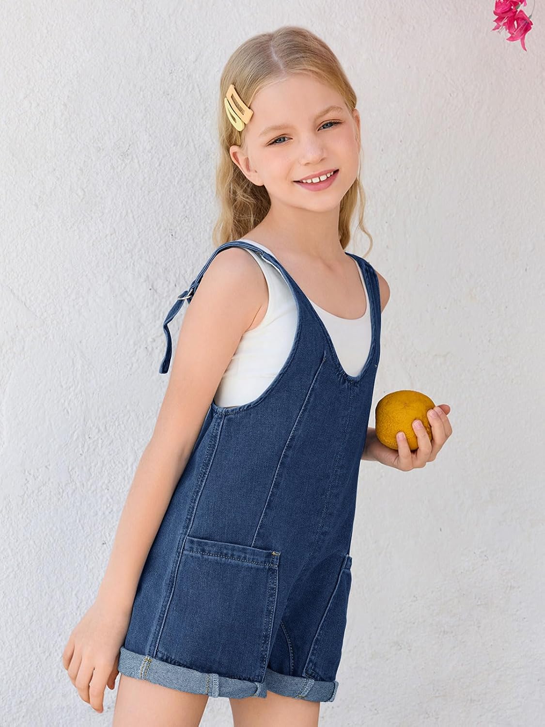 Haloumoning Girls Denim Overall Shorts Kids Summer Adjustable Straps Jumpsuits Jeans Shortalls 5-14 Years