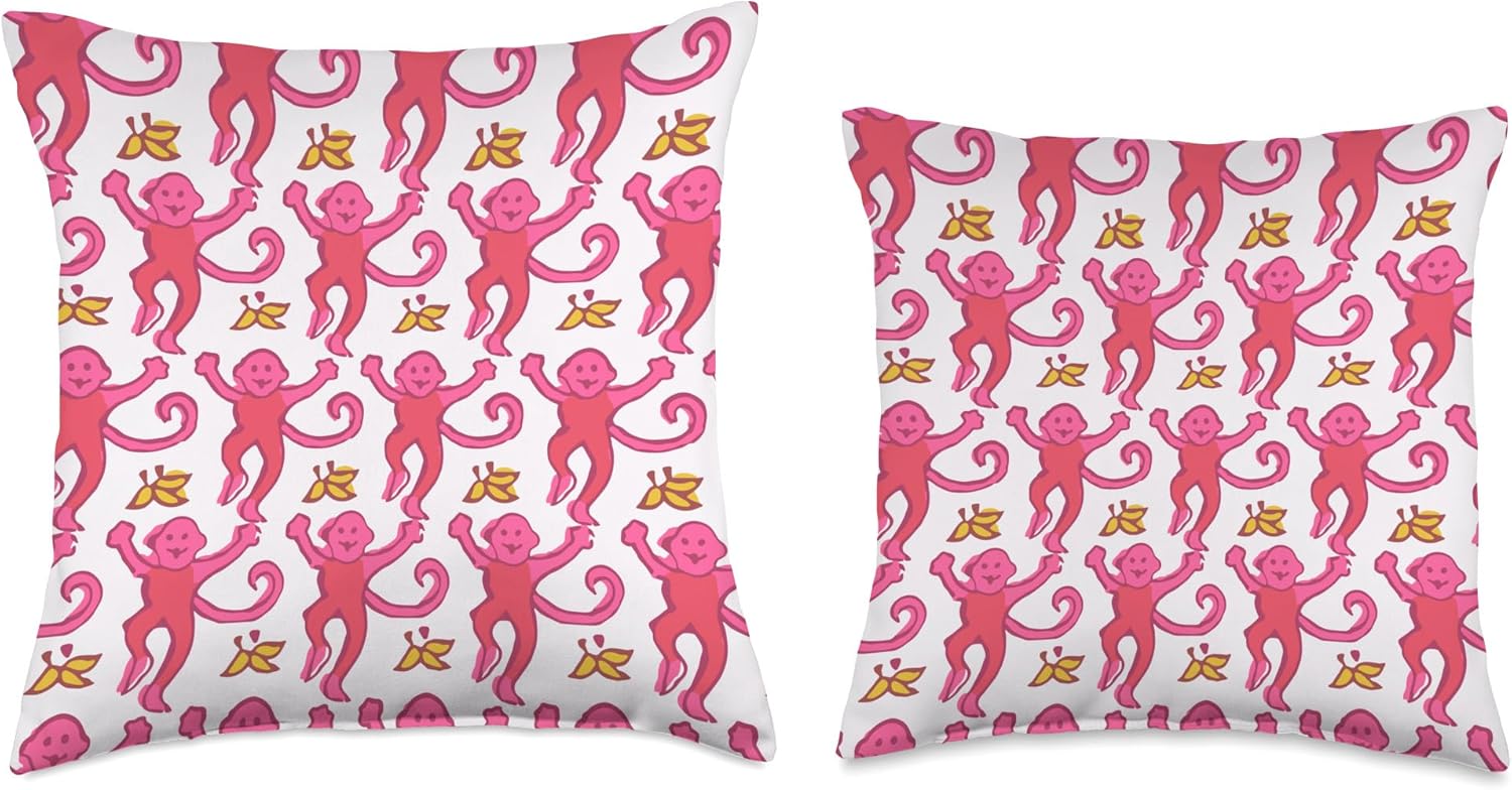 Pink Roller Monkey Funny Cute Rabbit Monkey Throw Pillow