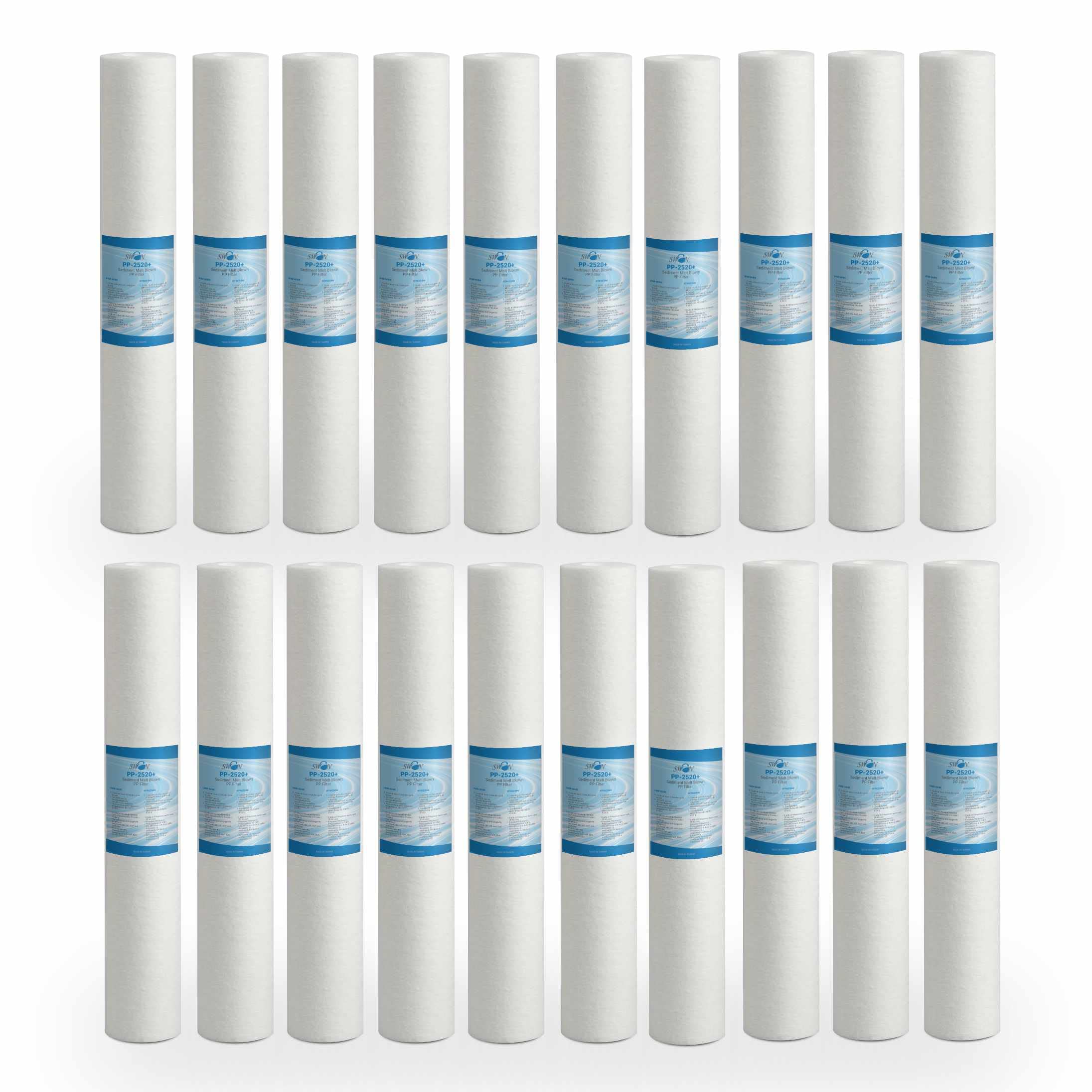 Filtro Sedimenti 20 Pollici 25 Micron 20 Pezzi. Elimina Sabbia, Fango, Particelle di ruggine e impurità sospese fino a 25 Micron in Polipropilene