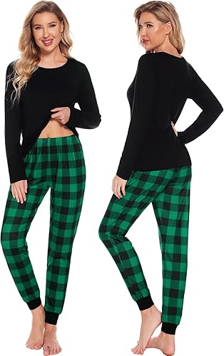 Miniatura 4 de SWOMOG Conjunto de pijama a cuadros para parejas, pijamas de Navidad a juego, pijamas a cuadros, pijamas de manga larga y ropa de descanso