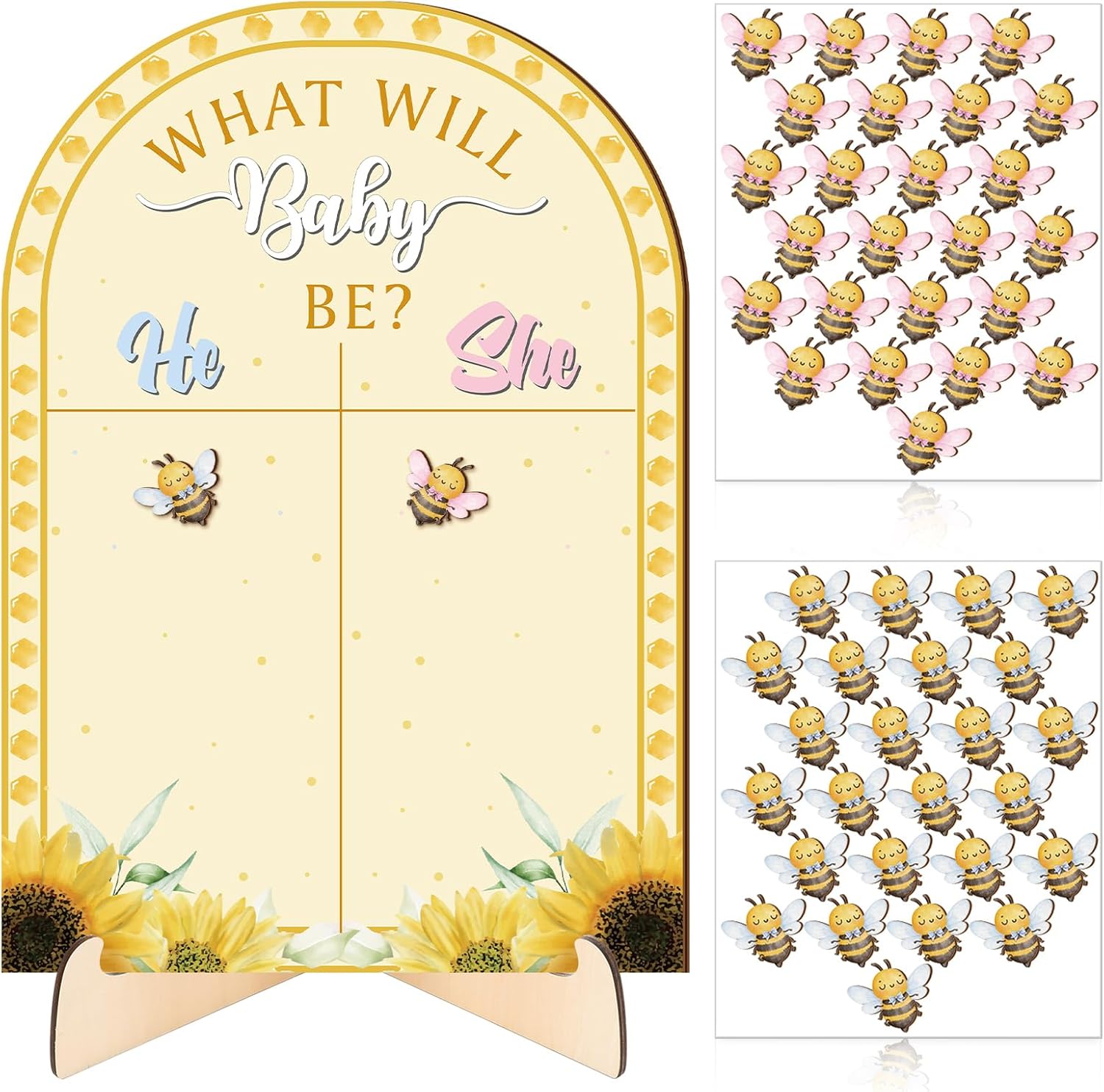 What Will Baby Bee Gender Reveal Decoration Wooden Voting Board Sign with Stand Honey Bee Gender Reveal Game Baby Shower Party Decoration Team Boy or Girl Cast Your Vote Guess Game