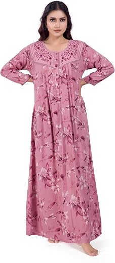BellaMora Nighty| Full Sleeve Nighty for Women| Nighty for Women Stylish| Night Gown for Women Stylish| Airy Alpine Fabri...