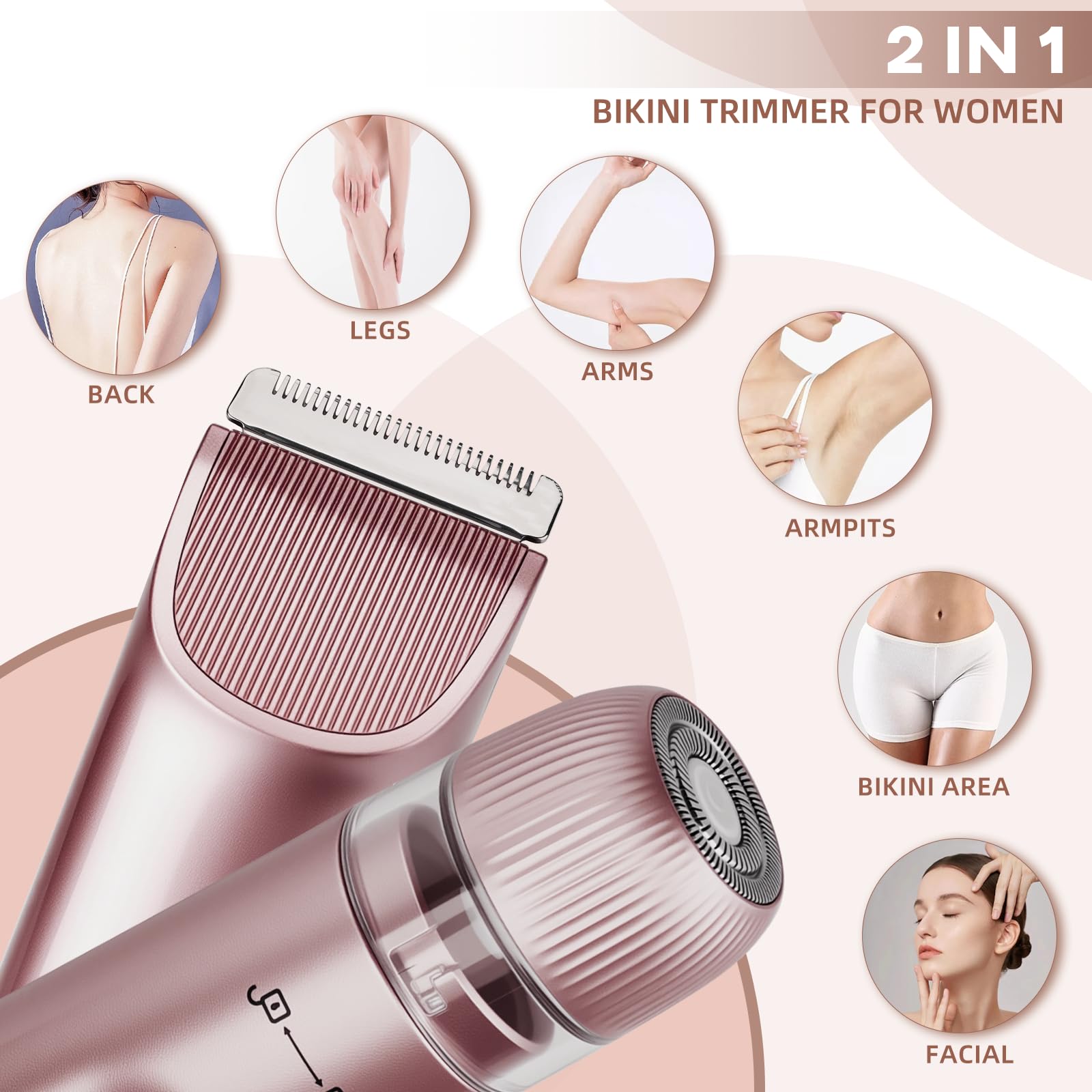 Elektrischer Damenrasierer 2in1 - Nass & Trocken Epilierer & Intimrasierer - Kabelloser Bikini Trimmer für Gesicht, Beine & Körper - Inkl. Reiseetui