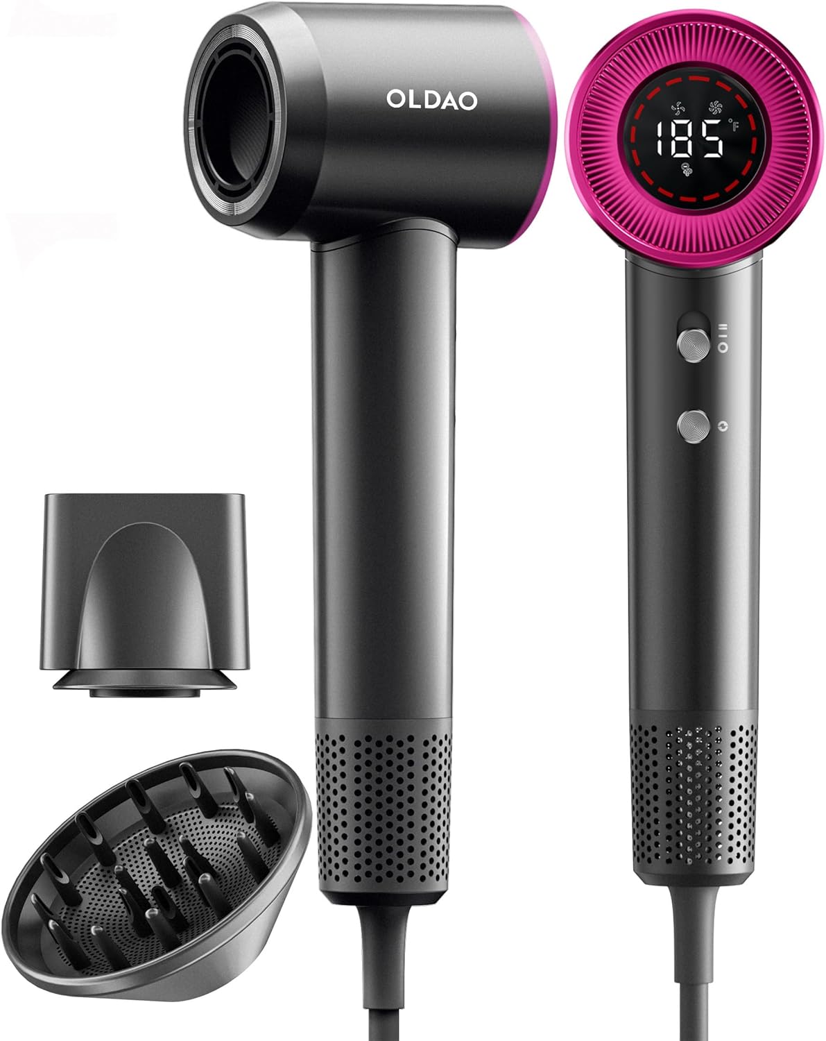 Hair Dryer, 160000 RPM High-Speed Brushless Motor for Fast Drying, 600 Millions Negative Ionic Blow Dryer with HD Display, Low Noise Thermo-Control Hair Dryer with Diffuser and Nozzle