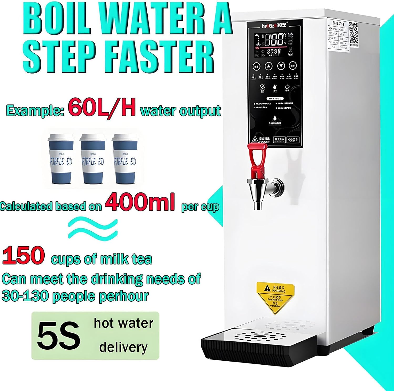 Commercial Hot Water Dispenser, Electric Water Boiler Warmer 8L Water Boiler Commercial Room Water Dispenser Automatic Boiling Water Machine Instant Heating for Coffee Milk Tea Shop White