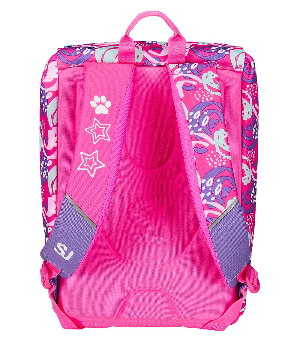Seven Zaino Scuola SJ GANG CUCCIOLI, Rosa PATTINE CALAMITATE CON GRAFICHE DIVERSE Scuola Elementare + Astuccio Triplo Scomparto Rosa Bambina
