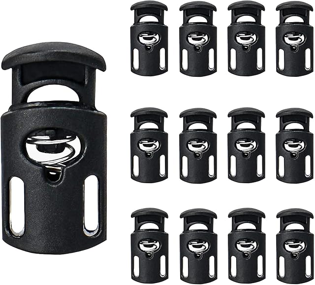 12 Pcs Plastic Single Hole Spring Cord Locks Toggle Stoppers Sliding Cord Fastener Slider Lace lockers for Drawstring Rope Paracord End Tents Lanyard Craft