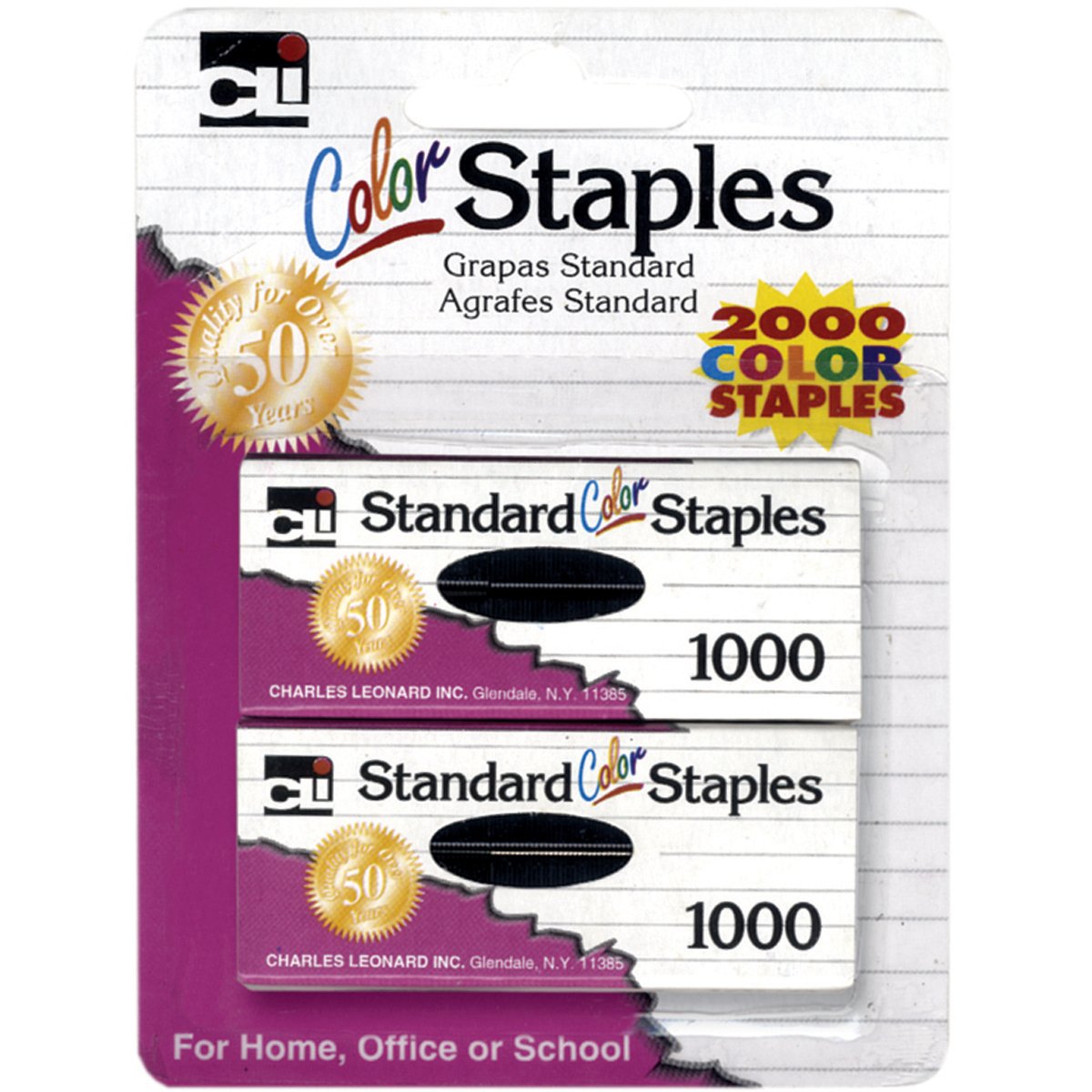 Standard Staples, Chisel Point, 1000per Pack, Coloured