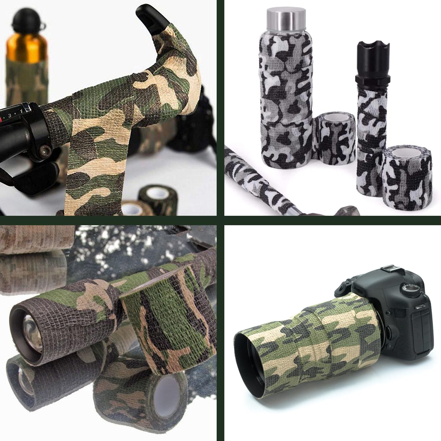 EKIND Multi-Functional Self-Adhesive Camouflage Tape Wrap, Waterproof and Non-Slip for Hunting Guns, Knife Handles, Camping Gear and More - 14.7ft Total Length (4 Type Camo, Pack of 4)