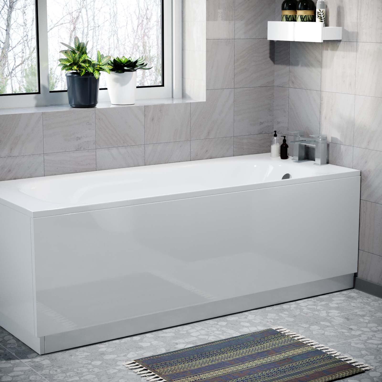Nes Home White 1700Mm Water Proof Durable Pvc Front Bath Panel 15Mm Thick