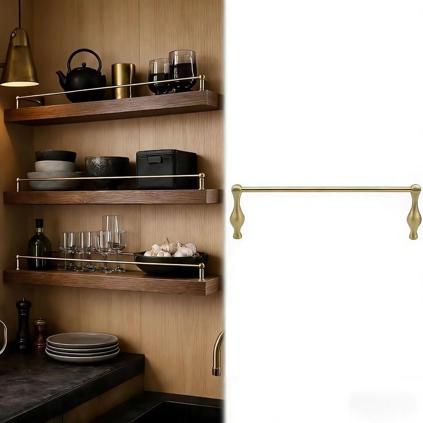 Listwa ochronna do regału z aluminium, zestaw 8 sztuk (61 cm), regulowana listwa do szafek (35,5-107 cm) z 2 wrzecionami, dekoracyjna, uchylna listwa ochronna do przechowywania regałów w gospodarstwie