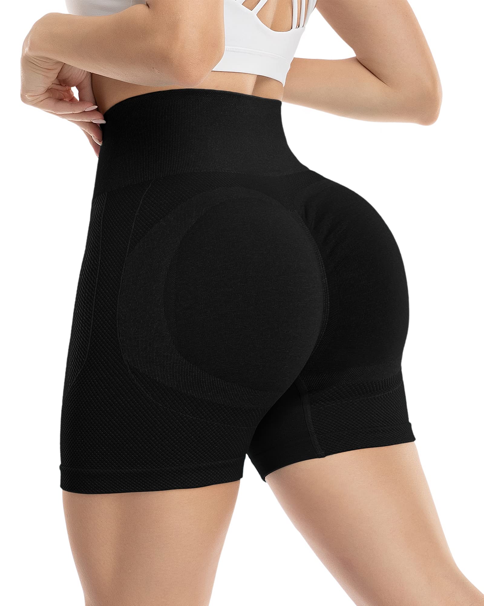 ZLLWWomen Seamless Scrunch Workout Gym Shorts, Butt Lifting High Waisted Compression Fitness Shorts 5" Inseam
