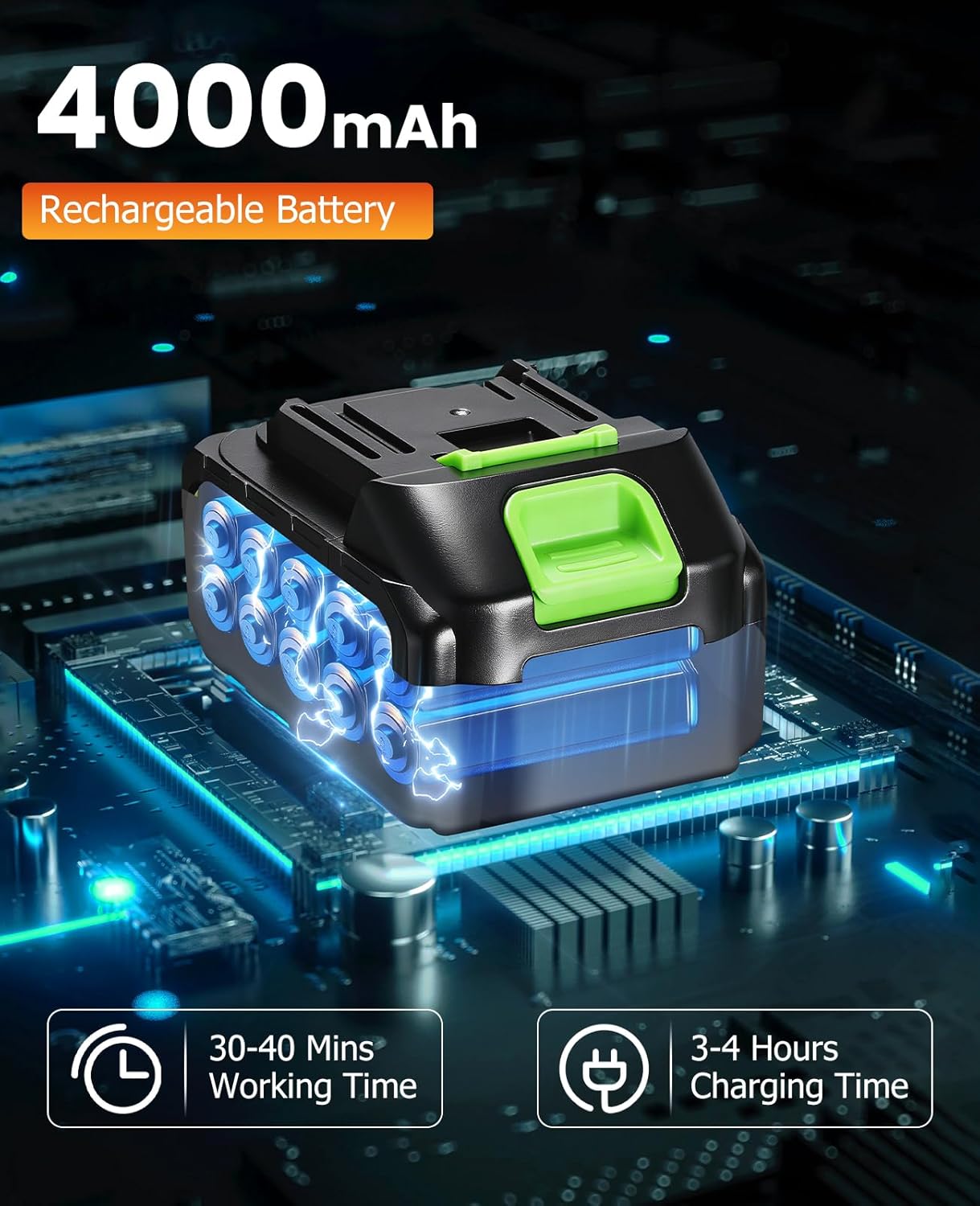 Cordless Pressure Washer, 1200PSI Brushless Motor Portable Pressure Washer with 4.0Ah Battery and Charger,6-in-1 Nozzle and 180°Rotating Nozzle, Clean Cars, Patio Furniture,Outdoor (1 Battery) - Image 5