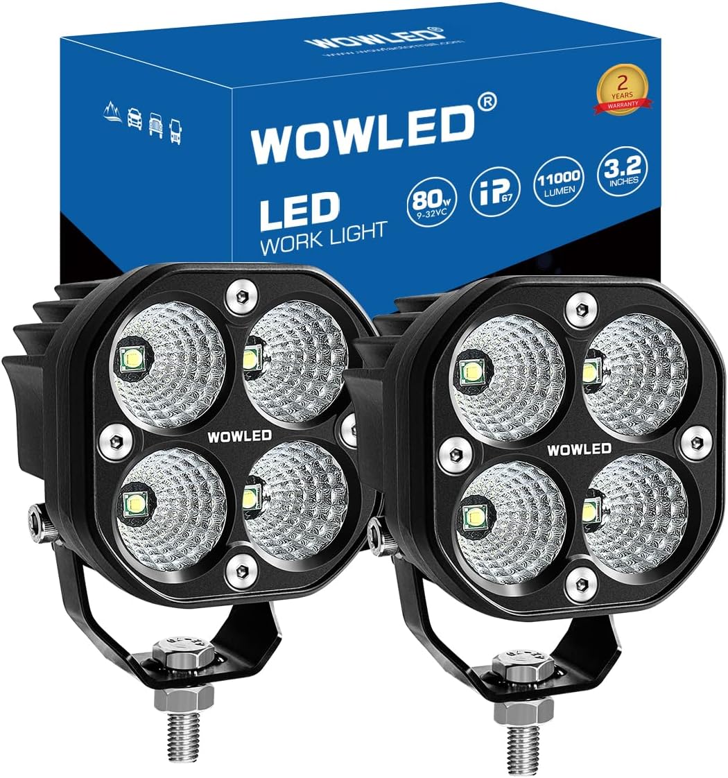 2Pcs Flood Cube LED pods, 3.2 inch LED Work Floodlight Ditch lights for Off Road Driving Pod Fog Lights 4X4, Tractor Lights Bar Lamp for Trucks SUV UTV ATV Marine Boat 12V 24V