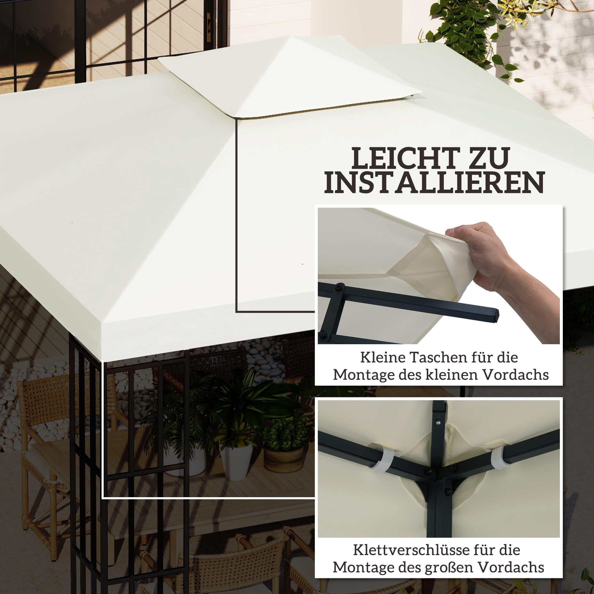 Outsunny zapasowy dach pawilonu do metalowych pawilonów pawilon ogrodowy altana ogrodowa namiot imprezowy namiot ogrodowy poliester 3 x 3 m kremowy | Z podwójnym dachem, otworami odpływowymi, pokrowcem zastępczym, częściami zamiennymi do pawilonu ogrodowe