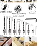 Rocaris 32 Pack Woodworking Chamfer Drilling Tools, Including Countersink Drill Bits, L-Wrench, Wood Plug Cutter, Step Drill Bit, Center Punch, Cutting Twist Drill Bits