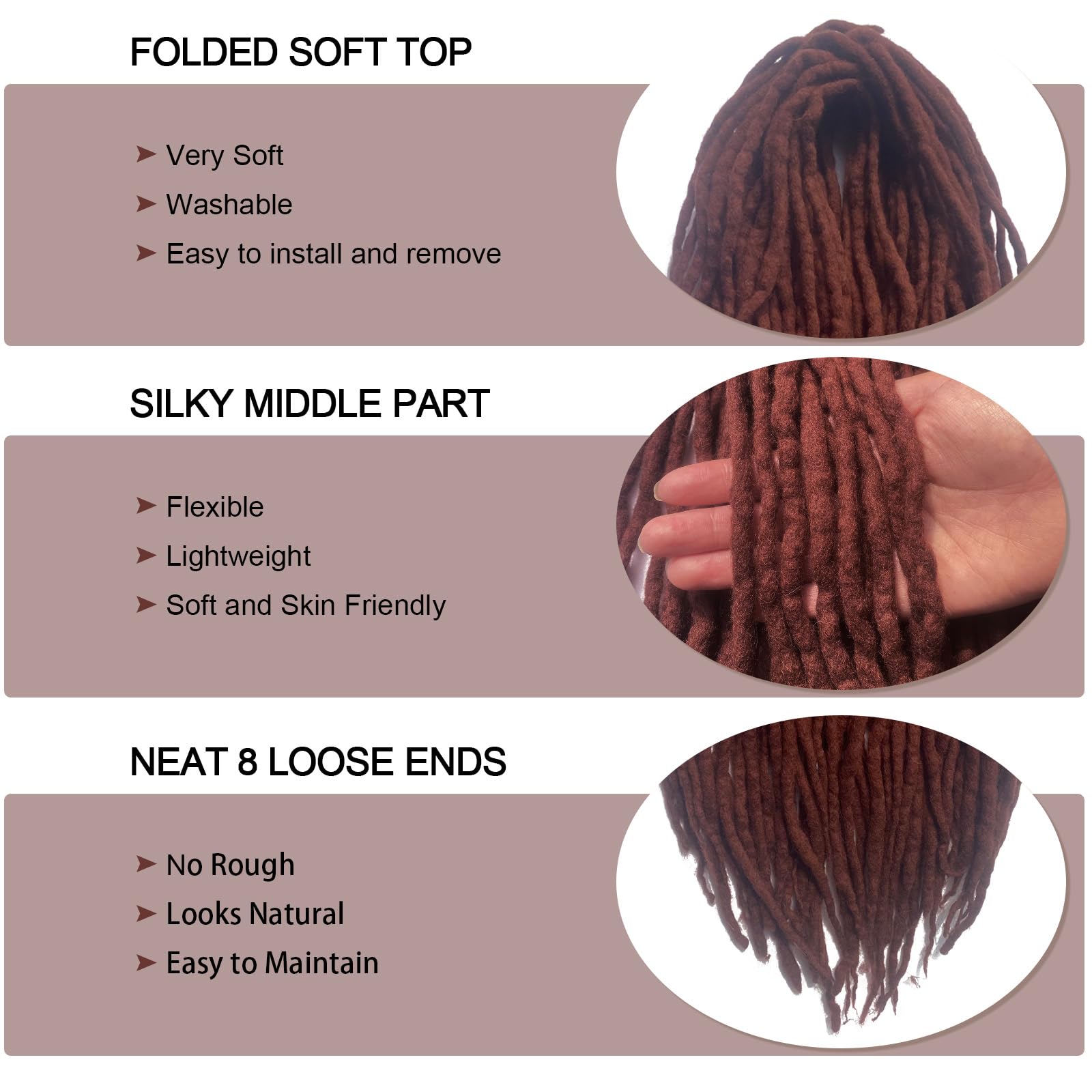 Dreadlock Extensions Dark Brown Wool Double Ended DE End Dreads 15 Strands Crochet Dreads Extensions 22 inches Dreadlocks Extension Straight Hippie Style Dreads for Women Men - Image 3