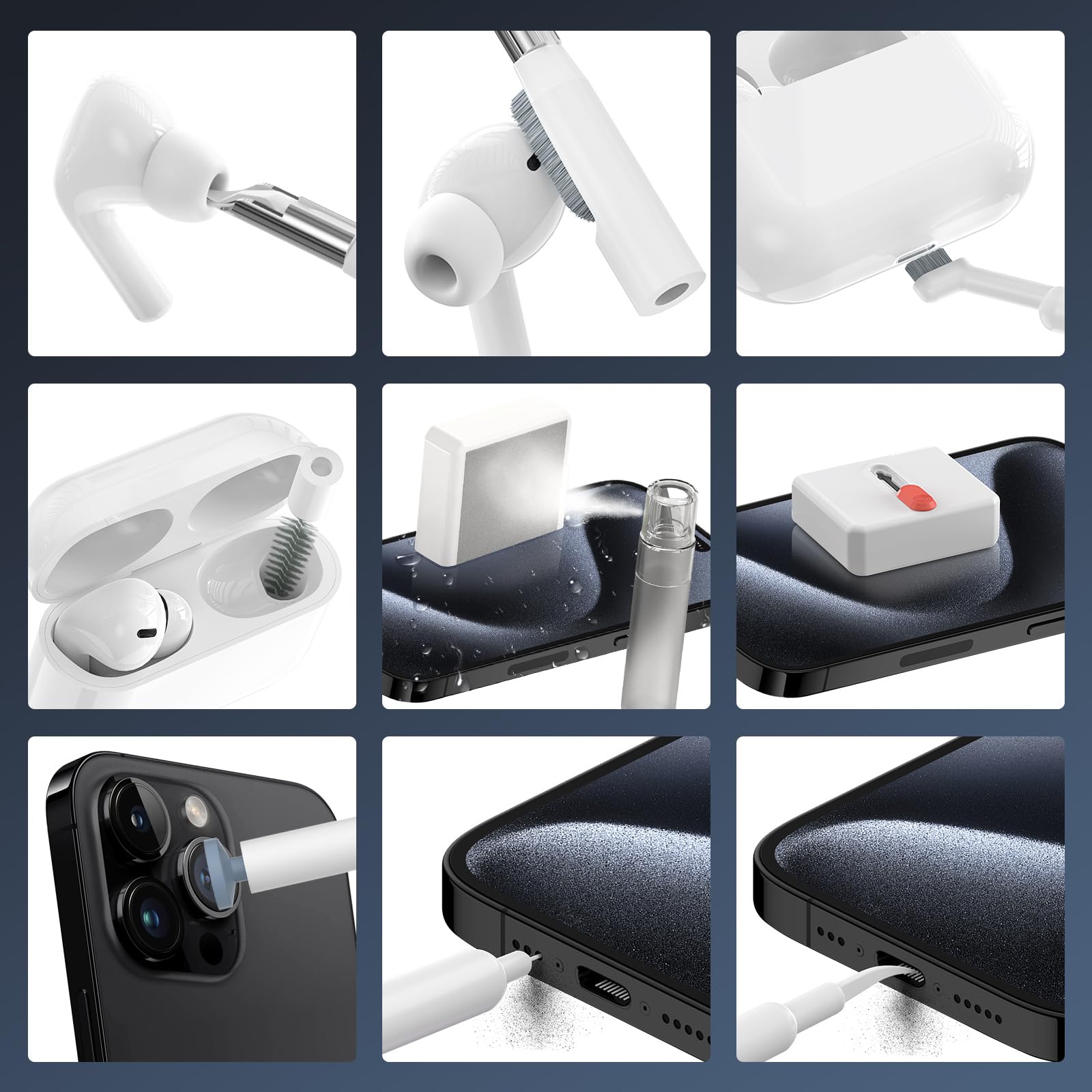 Kit de limpieza para iPhone, limpiador multiherramienta y kit de reparación para AirPods y AirPods Pro, limpiador de teléfono para iPhone, iPad, altavoces, incluye herramienta de extracción de tarjeta