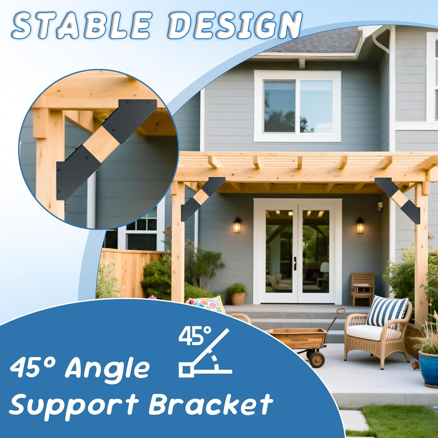 4 Pcs Pergola Brackets, 45-Degree Angle Bracket,4x4 (Actual 3.6‘’x3.6‘’) Corner Support Brackets, Pergola Kit for Gazebo, Deck Porch, Trellis Support Bracket Kit (Black).