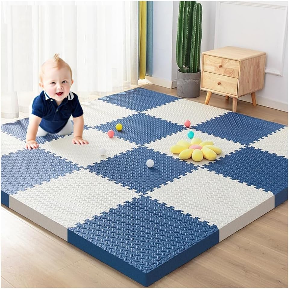 20 Pcs EVA Foam Interlocking Tiles – 12×12 Multi-Purpose Puzzle Floor Mats for Play & Home Workouts – Soft, Thick 1 Inch Non-Slip Exercise Gym Flooring – Navy Blue & White