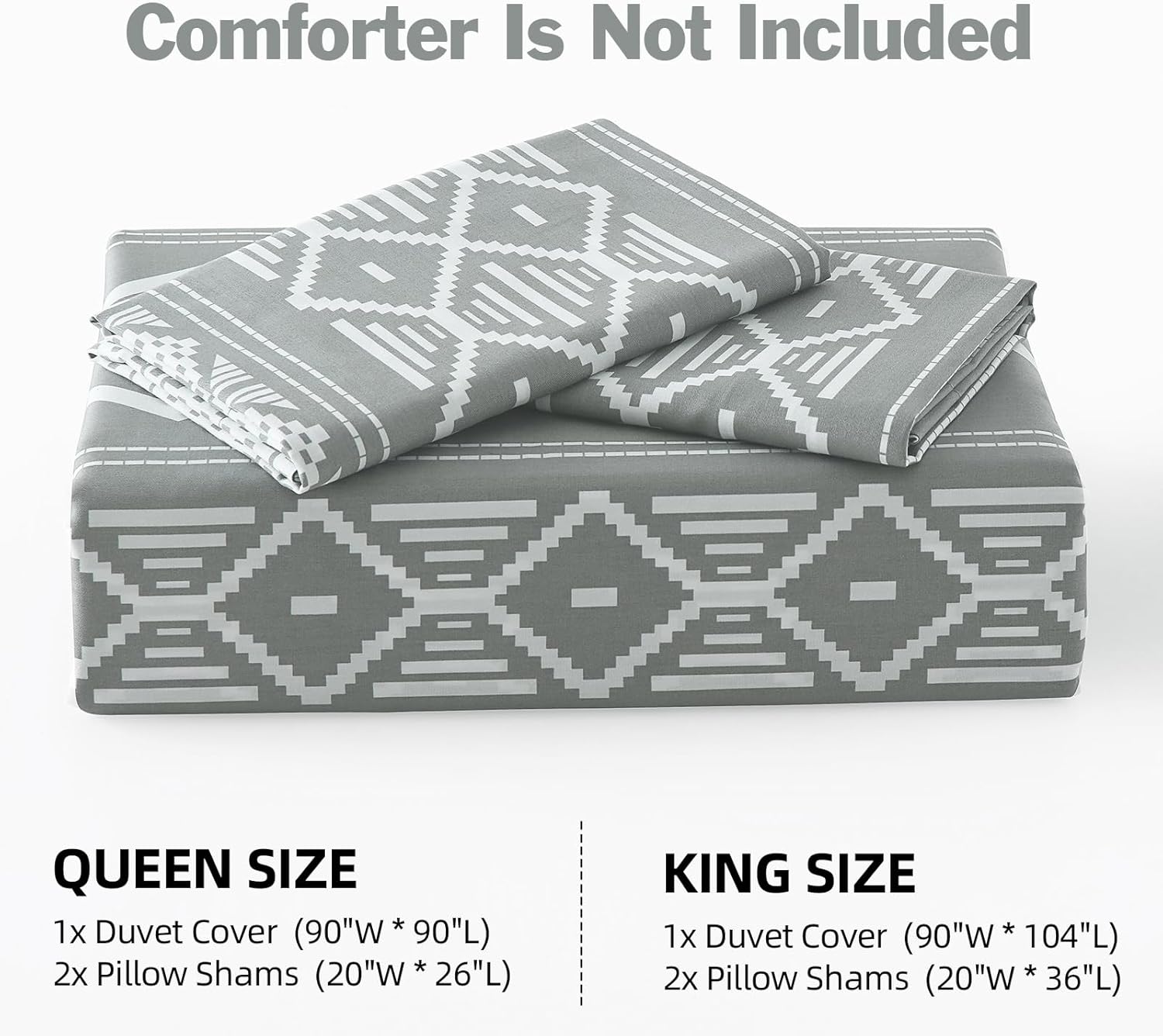 EWlinens Boho Duvet Cover Queen Size - Gray Geometric Bedding Duvet Cover Set 3 Pieces Bohemian Striped Pattern Printed Cotton Comforter Cover with Zipper Closure & Corner Ties, 90"x90"