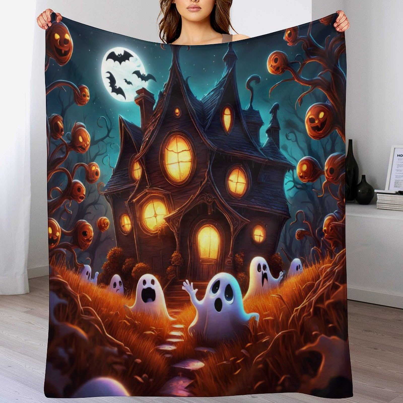 Couverture polaire flannel fantôme d'Halloween chaude et facile à laver