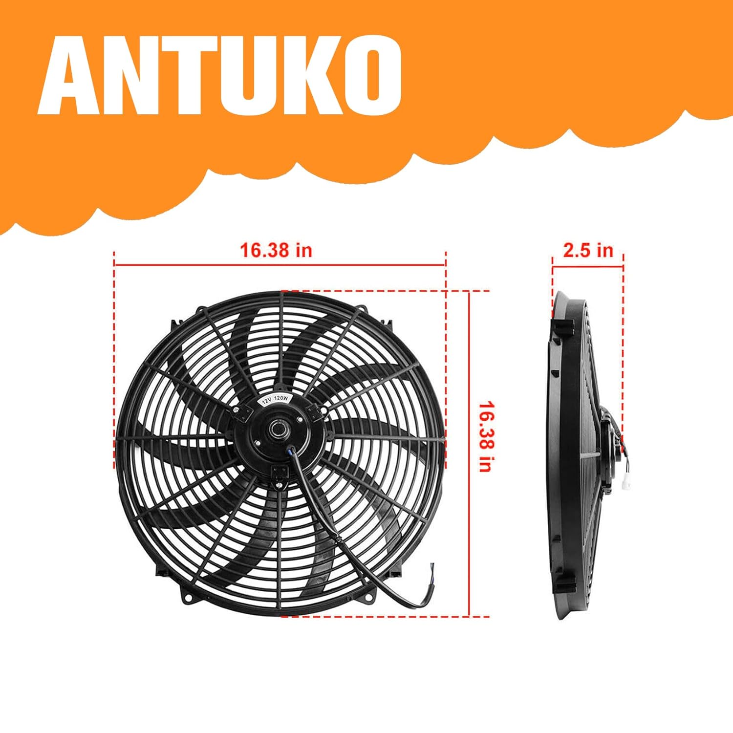 3000 CFM 16inch Electric Radiator Cooling Fan Mounting Kit Push Pull Slim Fan 10 S Blades 12V Black