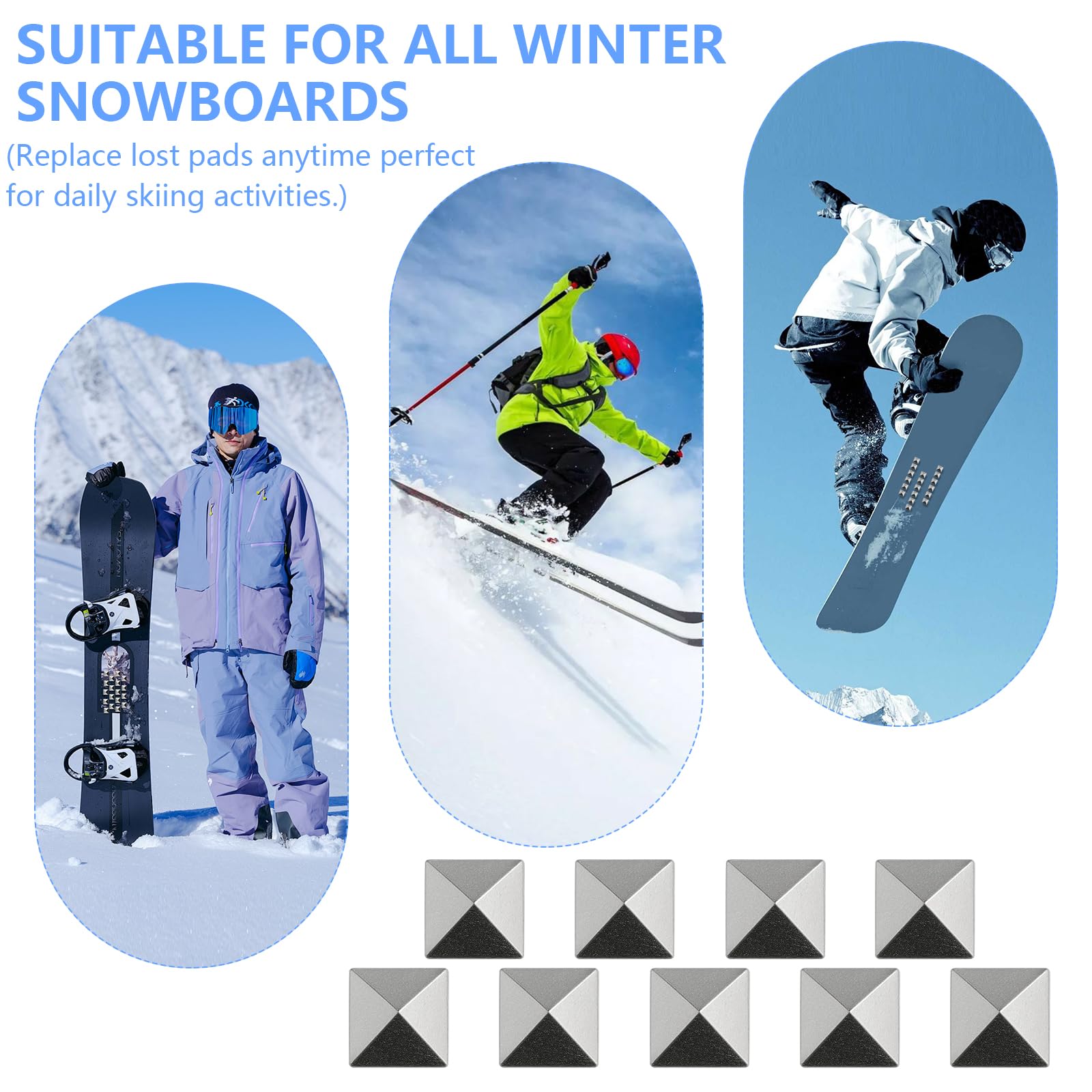 18 Pièces Stomp Pad Snowboard,Coussinet Antidérapant Snowboard,3D Pad Snowboard Autocollant (Argent)