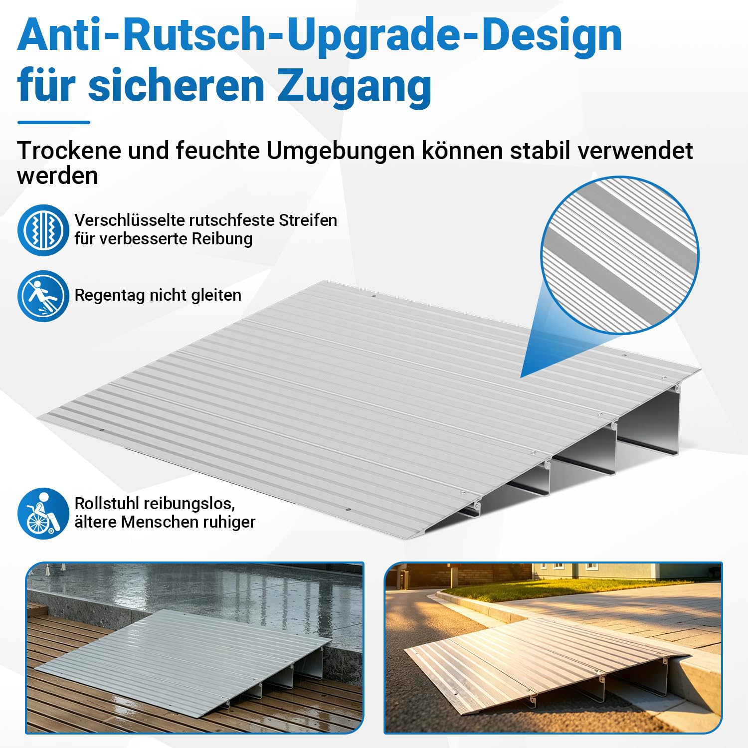 Rampa de Aluminio 86,4 x 18,3 x 2,5 cm, rampa Modular con Superficie antideslapante, Ajuste Ajustable y Fuerza de Soporte de 360 kg