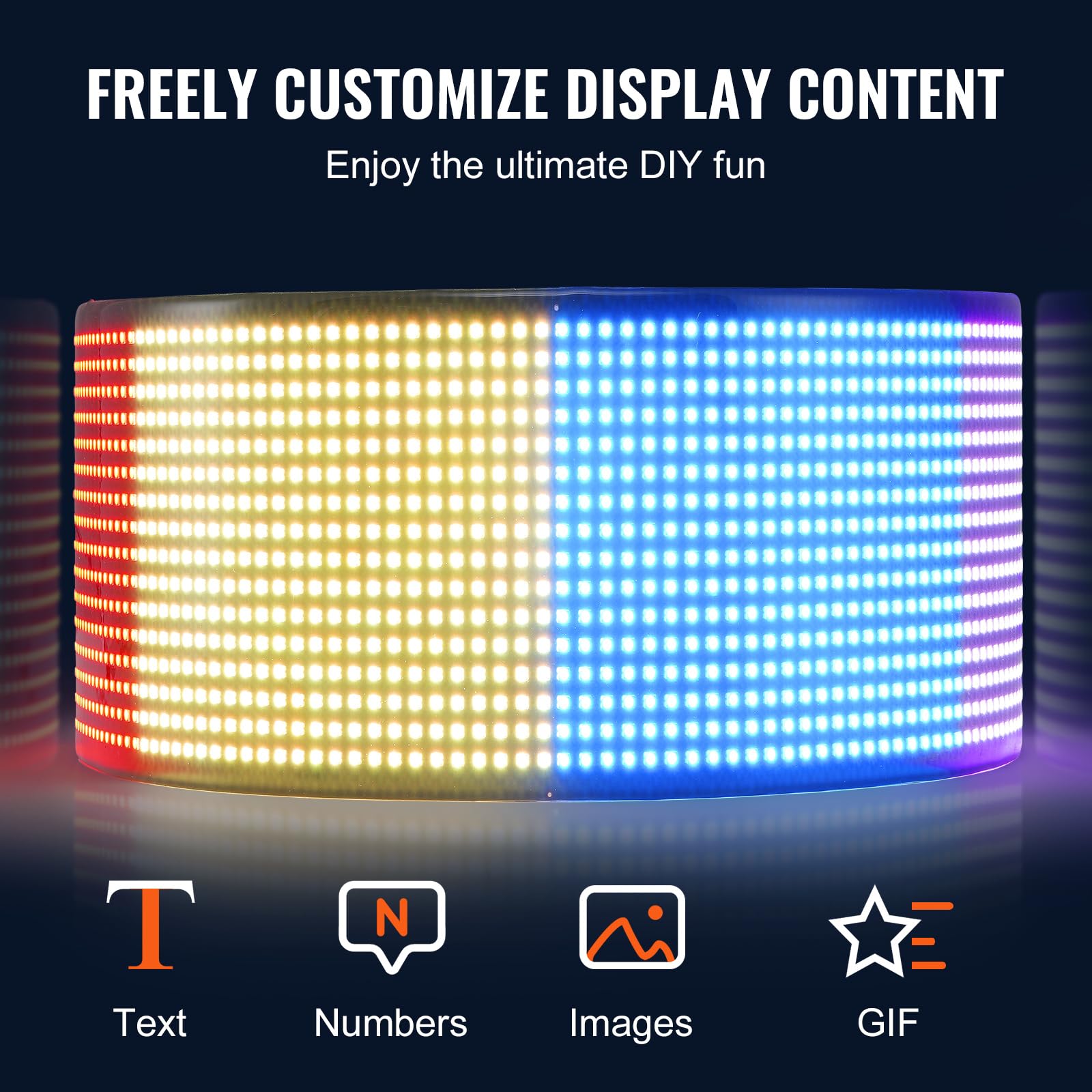 VEVOR Señal Luminosa LED Programable Flexible, Cartelera Desplazable a Todo Color P6, Panel Publicitario LED, Control de Aplicación Bluetooth, para Tienda, Bar, Publicidad, 68x12 cm