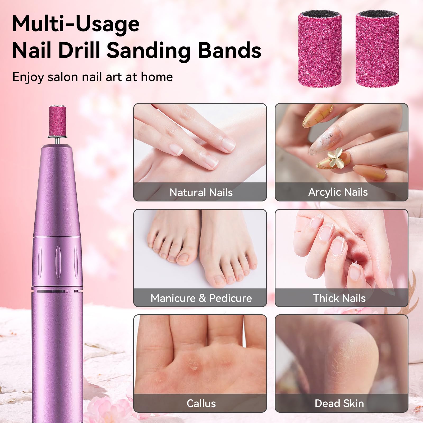 100 Pezzi Nastri Abrasivi Manicure, 180# Levigatura Bande, Bande Abrasive con Punte per Fresa Unghie per Pedicure del Manicure del Trivello del Unghie Macchina, Rosa