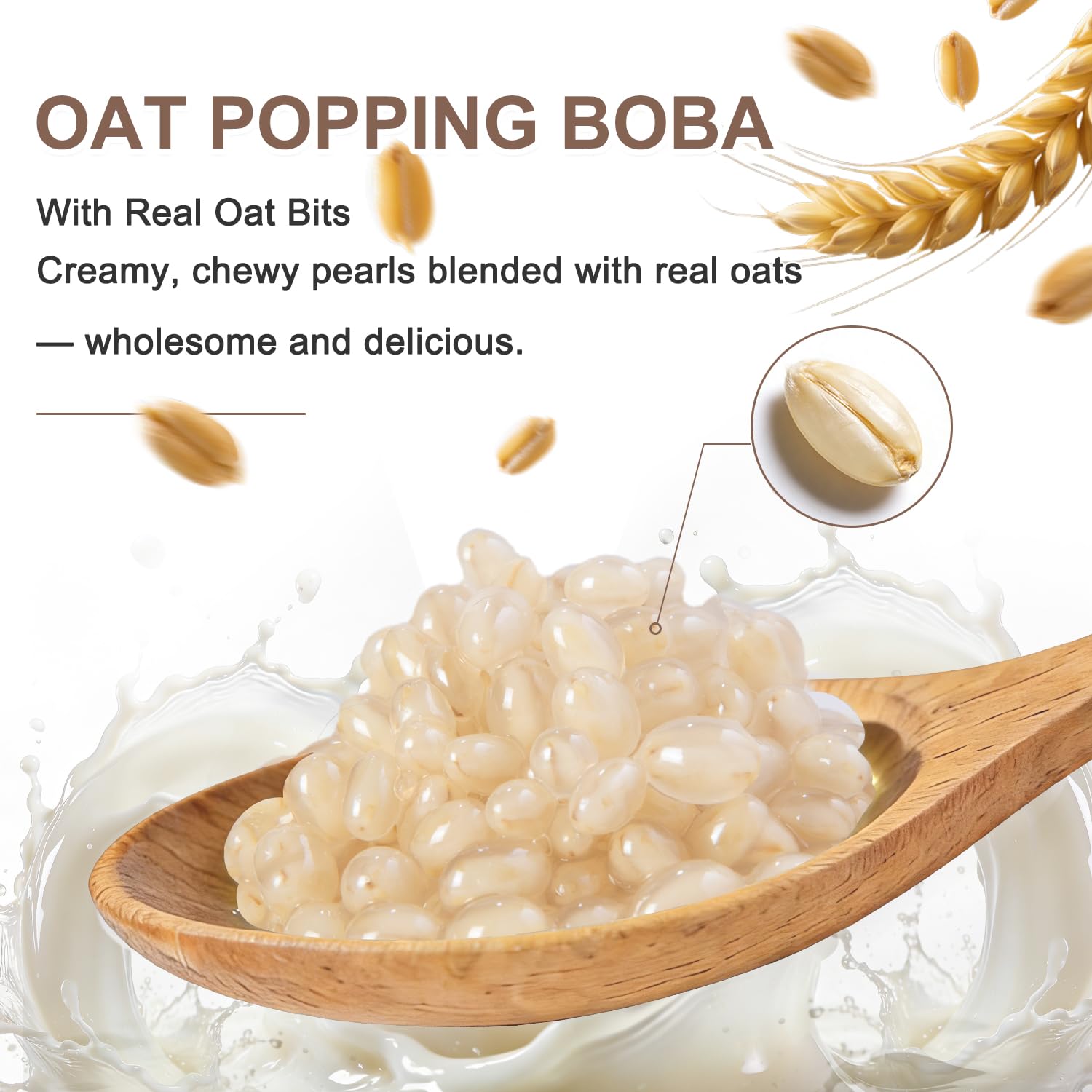 T&Tea Oat-Inspired Vegan Pulp Popping Boba Pearls, 1.87 LB, No Added Sugar，Grain-Infused Bursting Boba with Real Oat Pulp, Layered Chewy Texture for Bubble Tea, Milk Tea, Smoothies, Desserts
