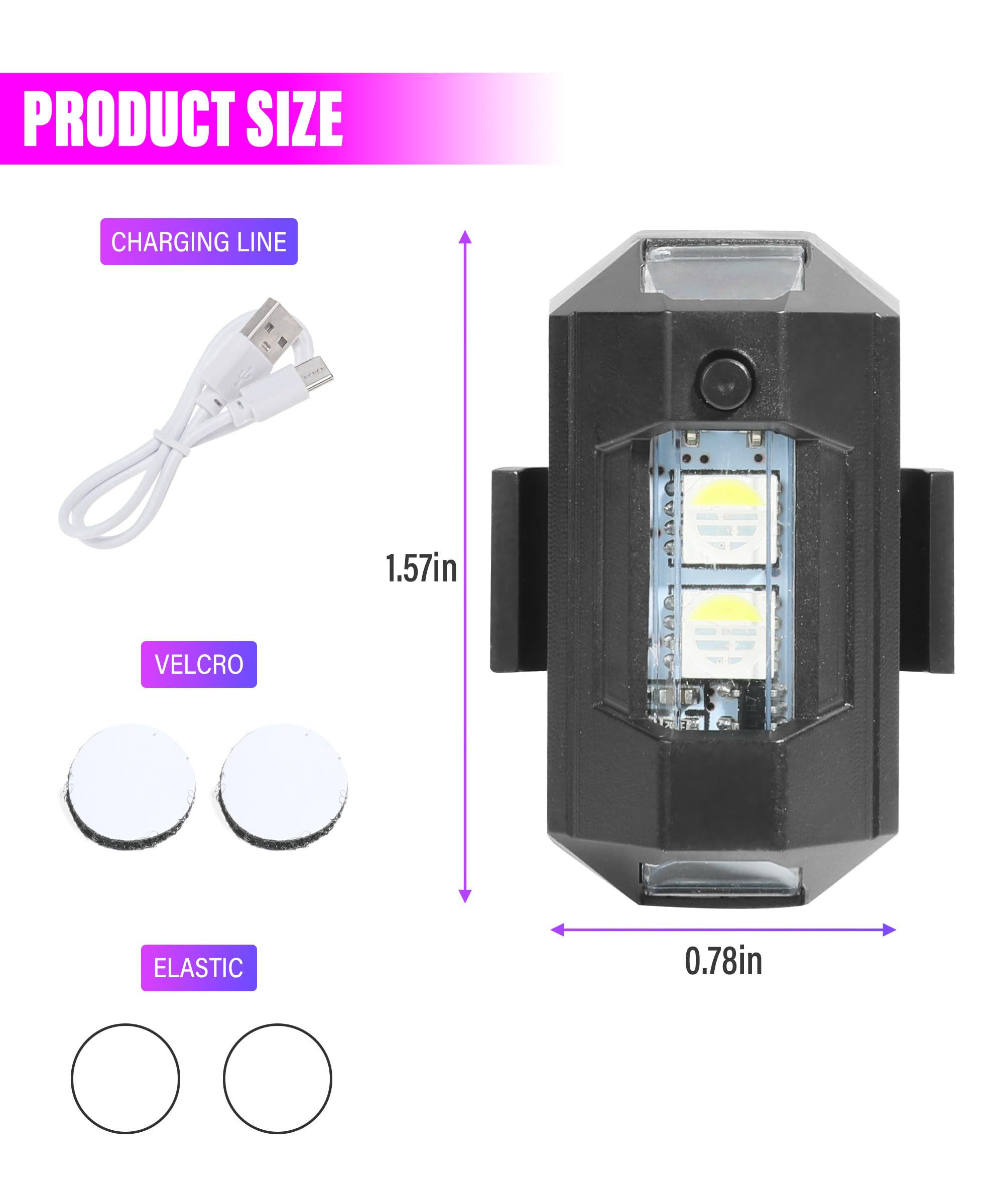 RACOONA Led Anti-Collision Lights,Mini LED Aircraft Strobe Lights,Car Accessories USB Charging Motorcycle Strobe Lights,7 Colors Night Riding Anti Collision Lights for Car Motorcycle Bike Drone