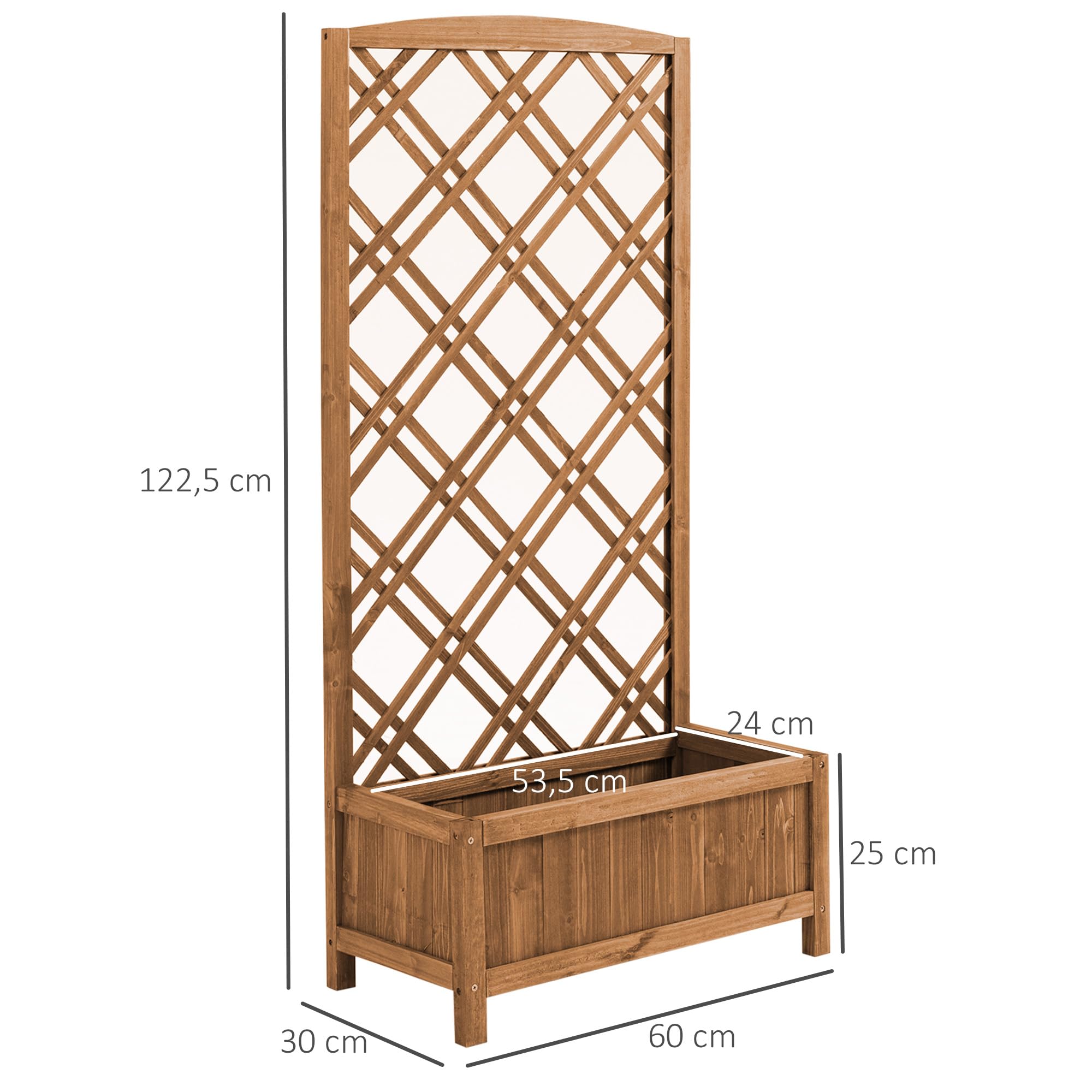 Outsunny Jardinera con Enrejado Jardinera con Celosía de Madera Macetero con Soporte para Trepadora Cultivos Plantas en Exterior Terraza Jardín Balcón 60x30x122,5 cm Natural