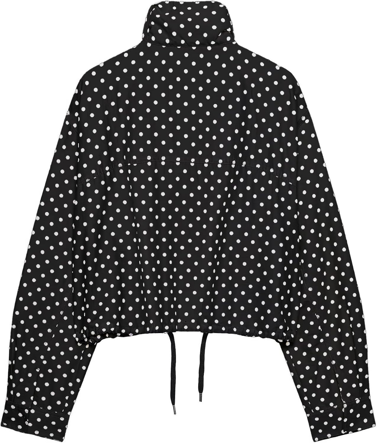 Women Polka Dot Jacket Stand Collar Cropped Jackets Zip Up Coat Casual Fashion Coat Fall Spring Jacket with Pockets