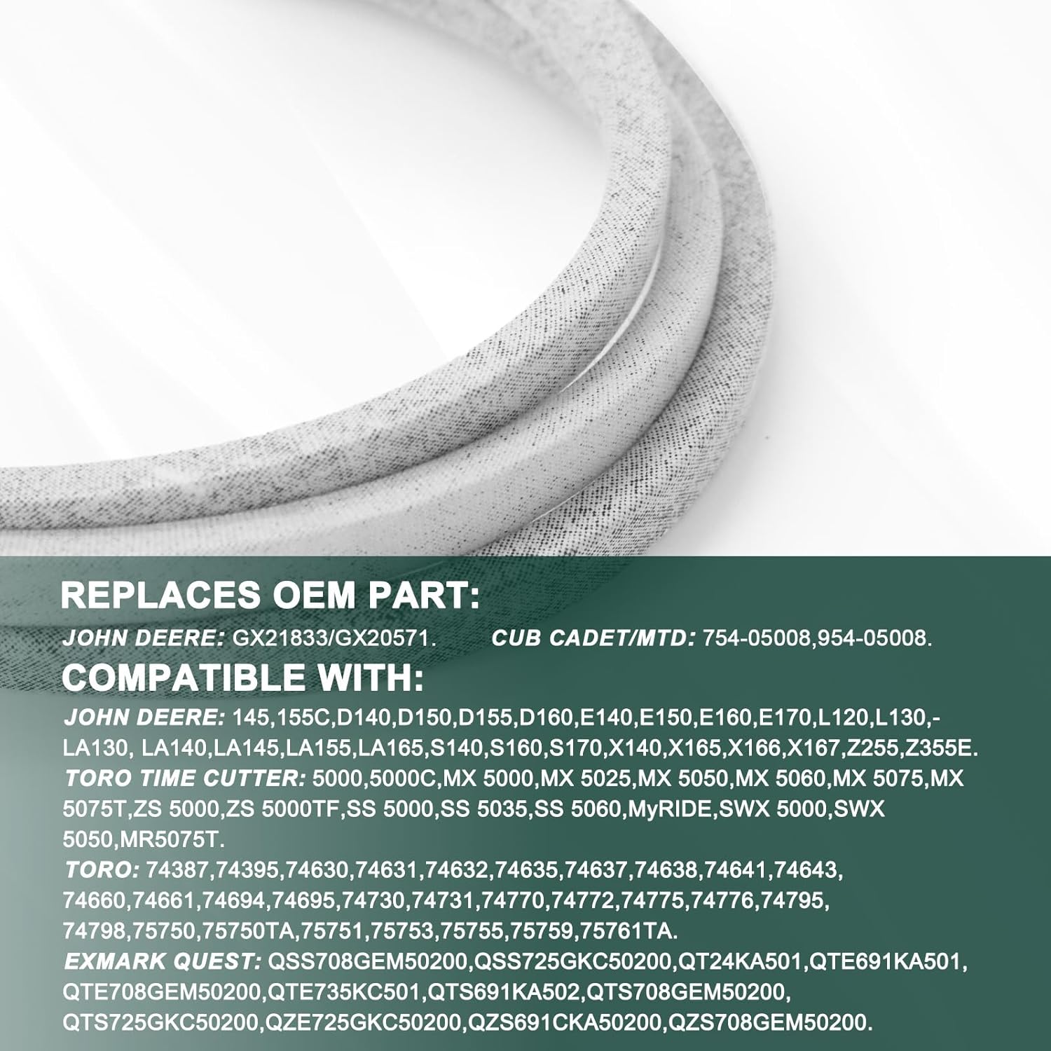 GX21833/GX20571 Lawn Mower Deck Belt for John Deere 48" L120 L130 D130 D140 D150 D155 D160 E140 E150 E160 E170 LA145 LA130 LA140 LA155 LA165 S170 S140 Z255,Aramid Cord,141.7"