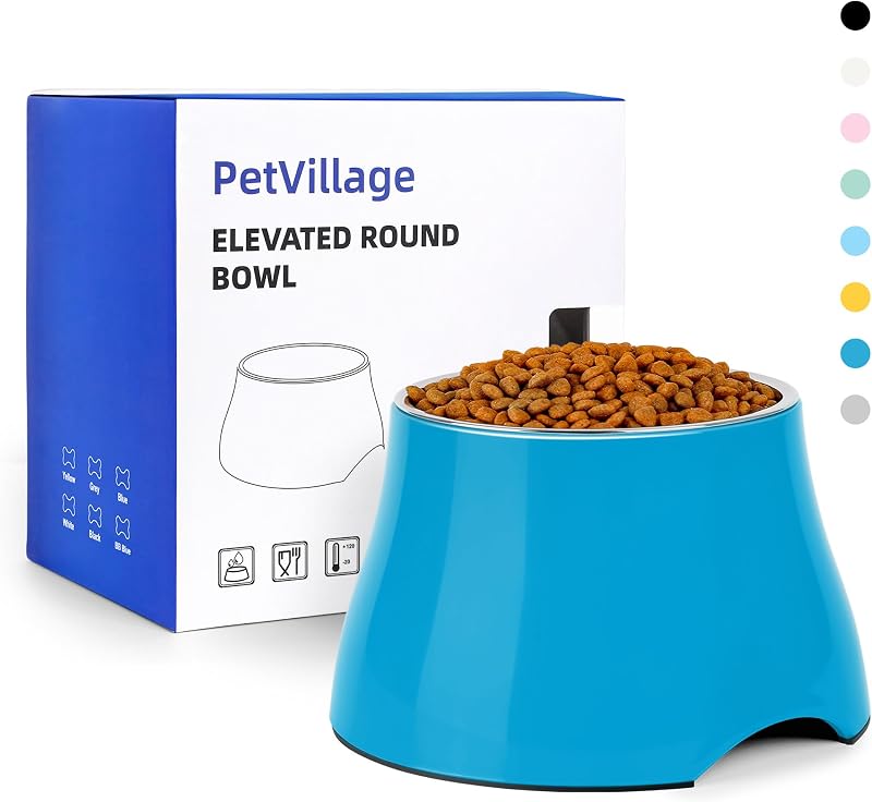 Tigela elevada antiderrapante para cães com interior em aço inoxidável Petvillage, 540 mL, Azul