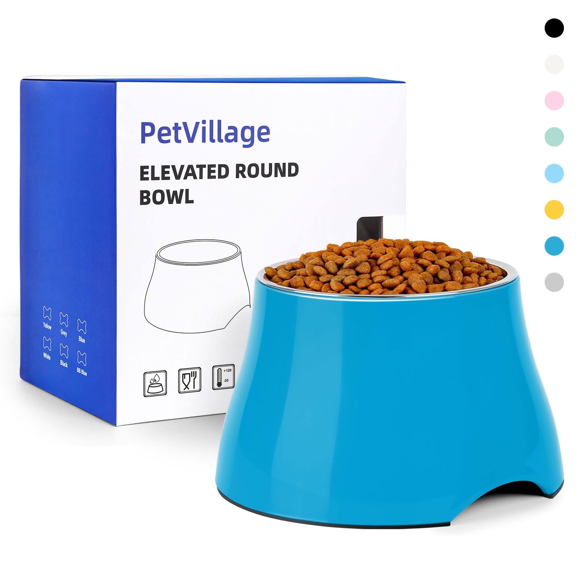 Petvillage Dog Bowls,Cone Friendly Non Slip Single Dog Bowl with Stainless Steel Inner, Raised Bowls for Small Dogs Spaniel Dogs Long Ear, High