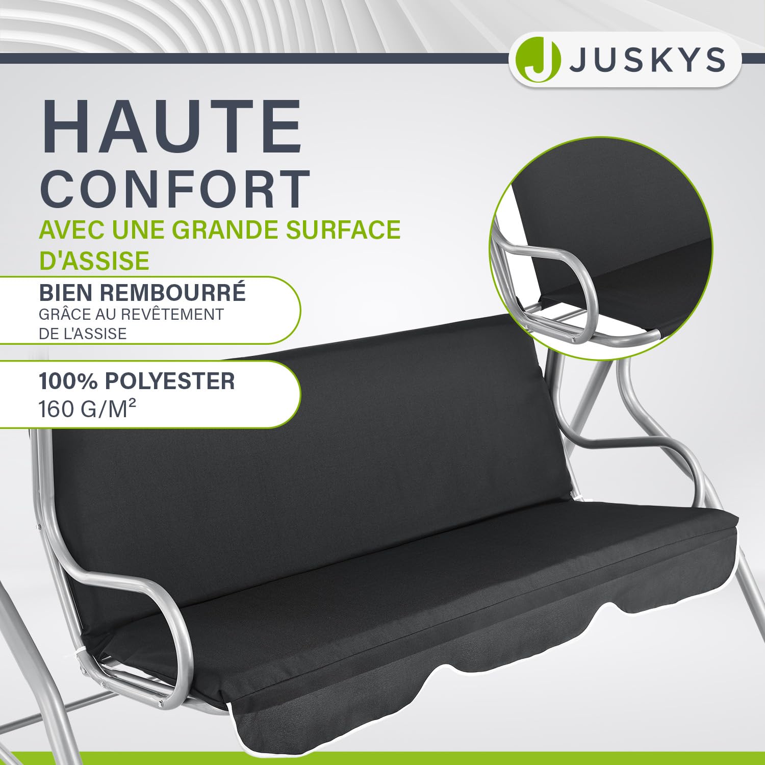 Juskys Balançoire Hollywood avec Toit et Coussin de siège - balançoire de Jardin 200 kg Chargeable - Banc de balançoire pour Jardin et terrasse- Gris, 3 Places