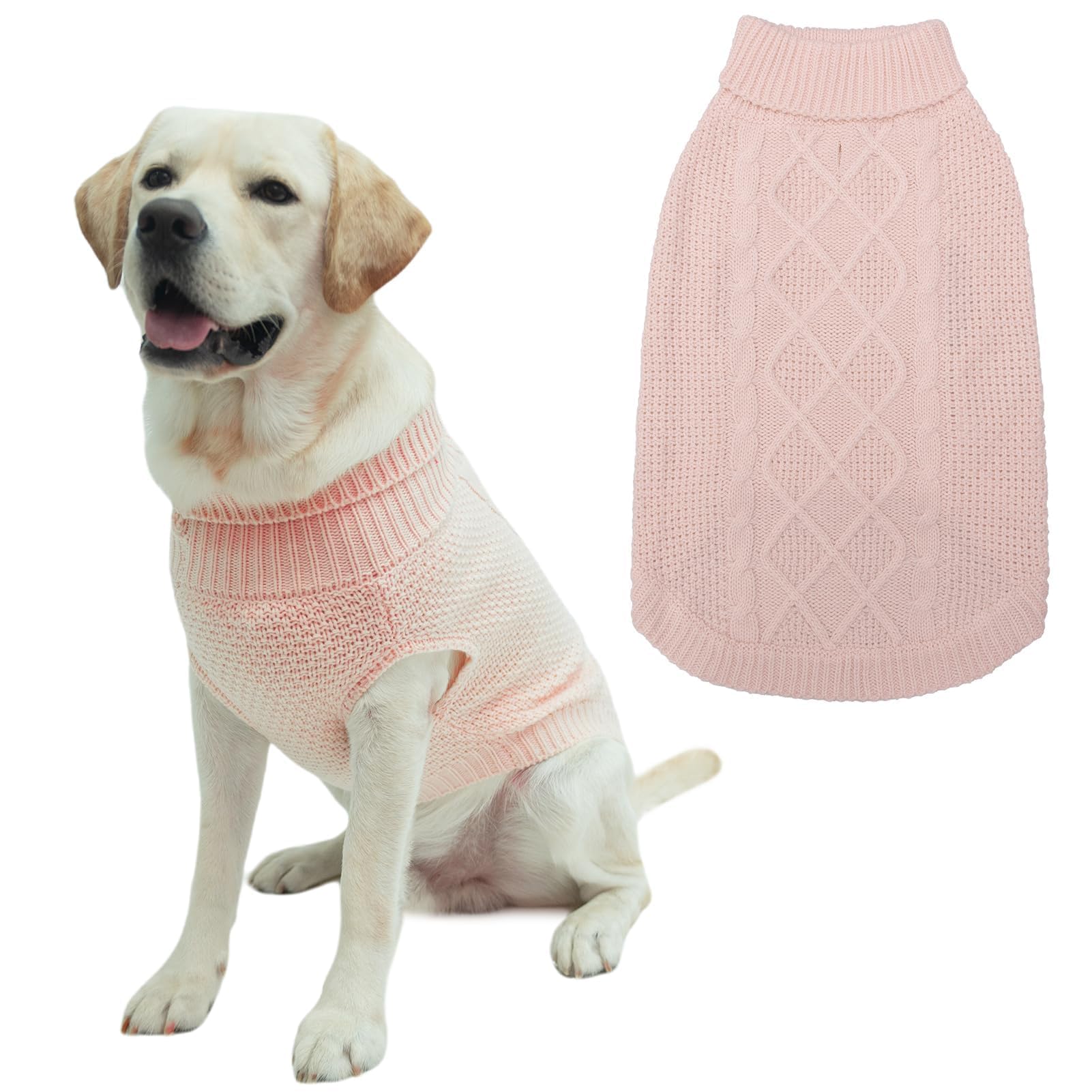 Mihachi Turtleneck Dog Jumper, Dog Sweater Winter Coat Apparel Classic Cable Knit Clothes with Leash Hole for Cold Weather