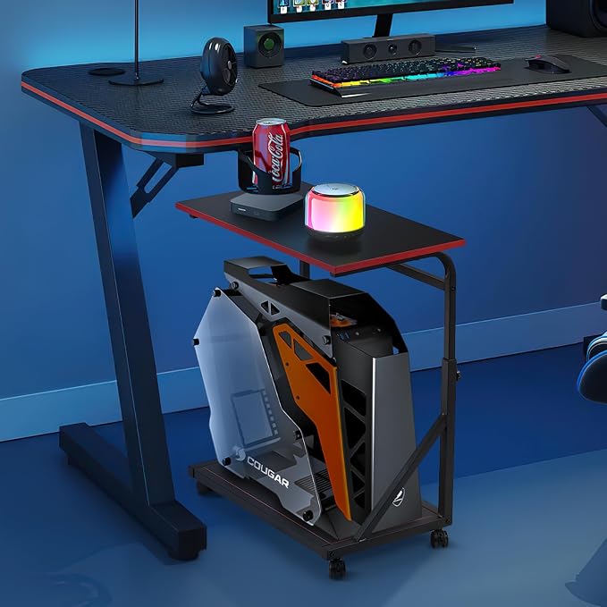 Soporte ergonómico ajustable para torre de PC, 2 niveles, negro y rojo miniatura 4