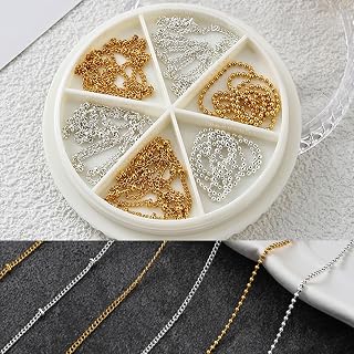 3D Nail Chain Charms - Metallic Chain Nail Charms - 6 Strips Gold Silver Nail Charms Accessories, Line Nail Charms for Nails Making DIY
