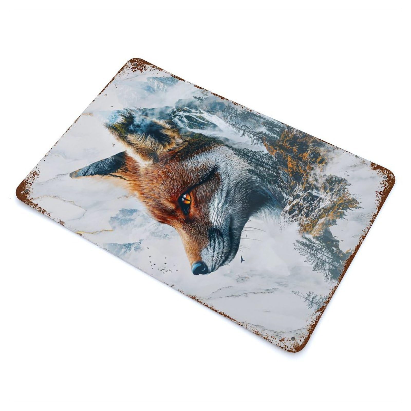 Distressed Metal Wall Sign The Foxs Mystic Domain 11.8"x7.9", Vintage Wall Decor for Garage, Bar And Workshop Decor