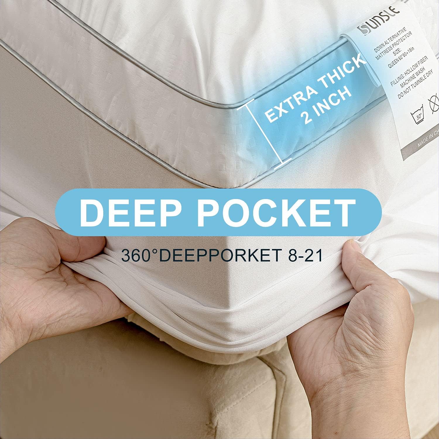 Extra Thick Mattress Topper Full Size Mattress Pads Cover, Quilted Fitted Pillow Top with 700GSM Down Alternative Fill 18 Inch Deep Pocket, White Fluffy Bed Topper and Matress Protecter